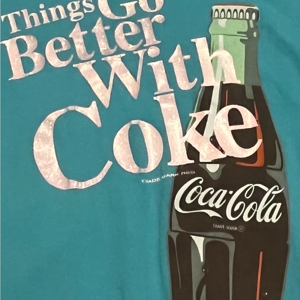 Coca Cola Women's Blue Graphic Tee~V-Neck~XL~100% Cotton - Picture 2 of 6
